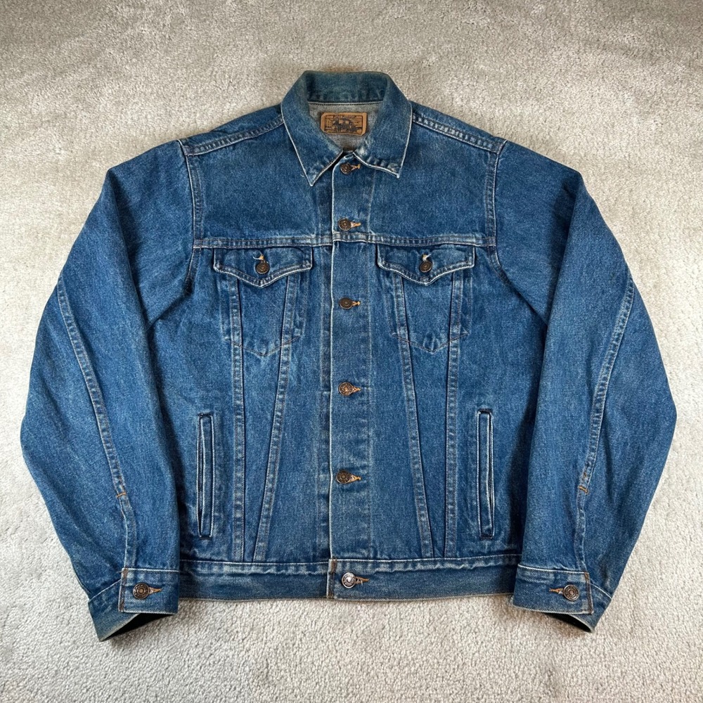 Vintage JCPenney Plain Pockets Denim Trucker Jacket Type 3 Mens 40 Blue USA Made